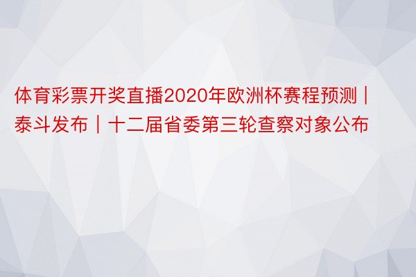 体育彩票开奖直播2020年欧洲杯赛程预测 | 泰斗发布︱十二届省委第三轮查察对象公布