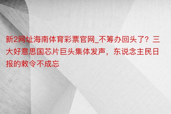 新2网址海南体育彩票官网_不筹办回头了？三大好意思国芯片巨头集体发声，东说念主民日报的敕令不成忘