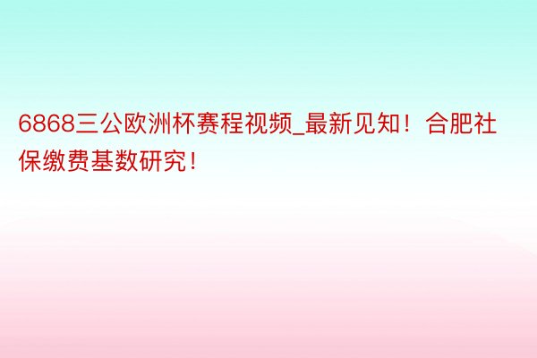 6868三公欧洲杯赛程视频_最新见知！合肥社保缴费基数研究！